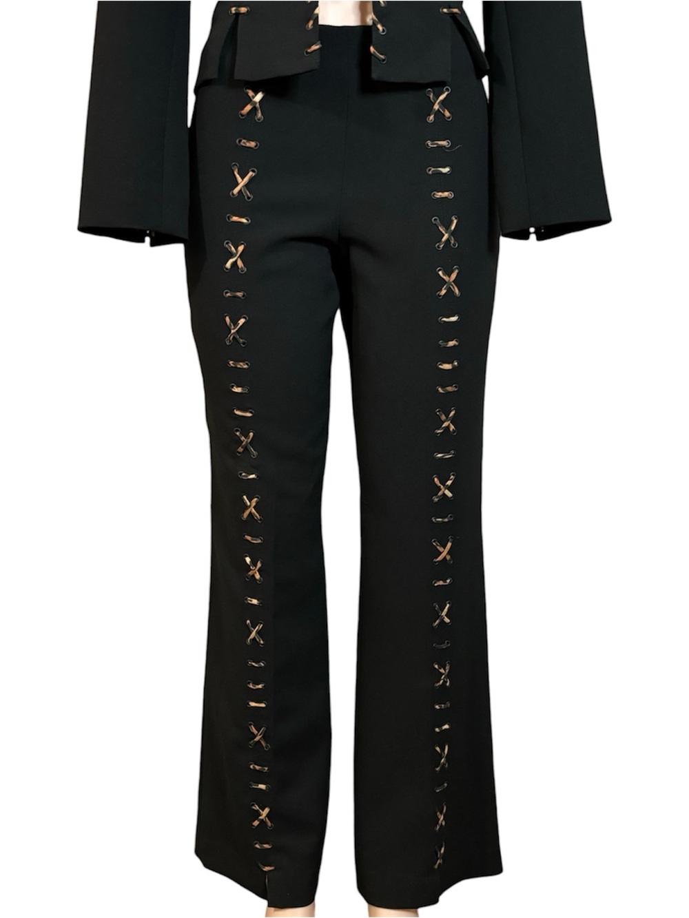 (SoLD ) Lace Up Blazer & Pant Suit Leopard Print BlK Dacron Sz 10 Y2K - Picture 5 of 16